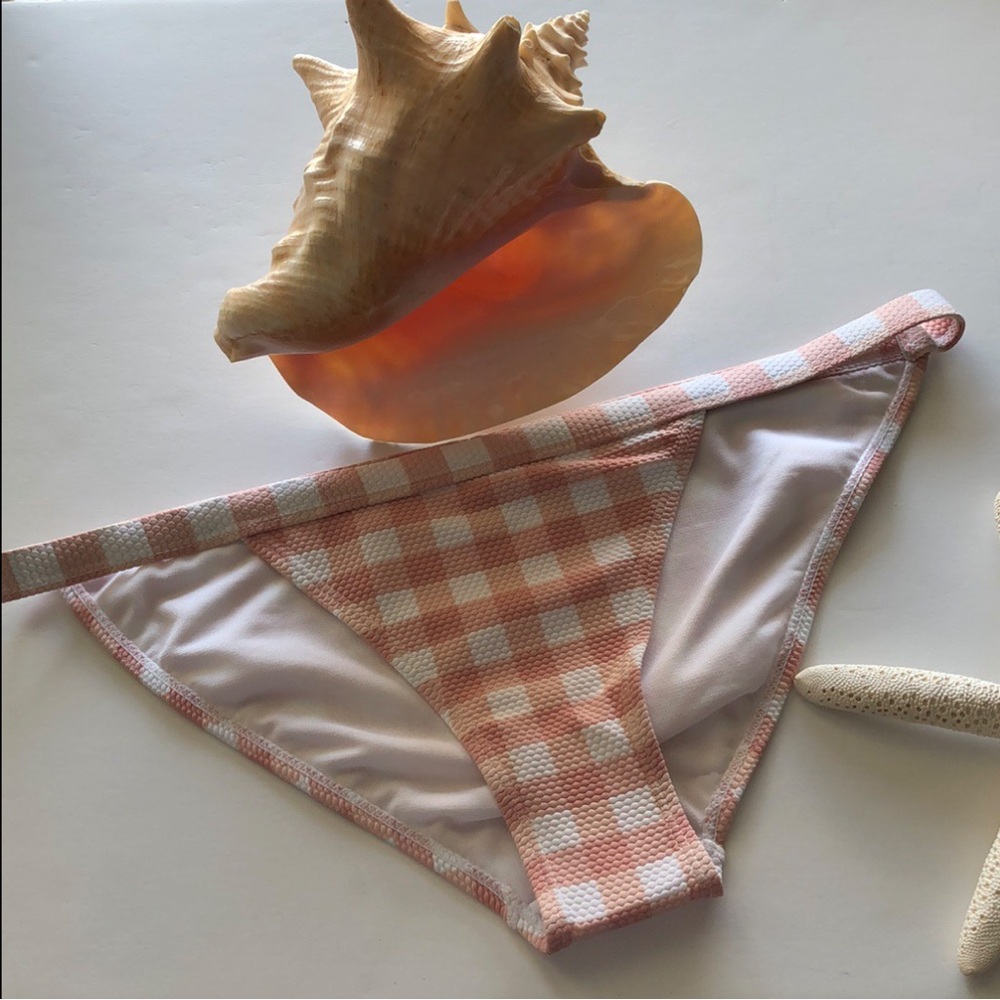 Juniors Pink & White Check Swimsuit Bikini Bottom